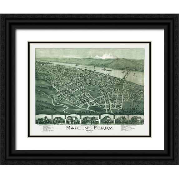 Fowler 24x19 Black Ornate Wood Framed with Double Matting Museum Art Print Titled - Martins Ferry Ohio - Fowler 1899