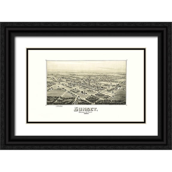 Fowler 32x21 Black Ornate Wood Framed with Double Matting Museum Art Print Titled - Sunset Texas - Fowler 1890