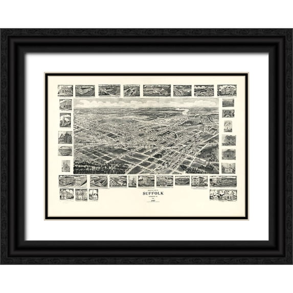 Fowler 32x24 Black Ornate Wood Framed with Double Matting Museum Art Print Titled - Suffolk Virginia - Fowler 1907