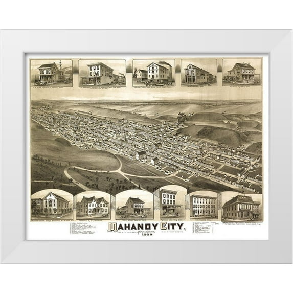 Fowler 32x25 White Modern Wood Framed Museum Art Print Titled - Mahanoy City Pennsylvania - Fowler 1889