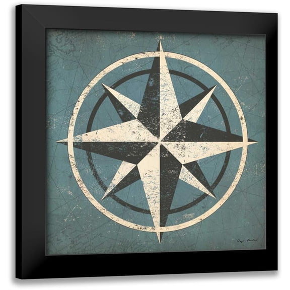Fowler, Ryan 12x12 Black Modern Framed Museum Art Print Titled - Nautical Compass Blue