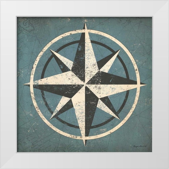 Fowler, Ryan 12x12 White Modern Wood Framed Museum Art Print Titled - Nautical Compass Blue