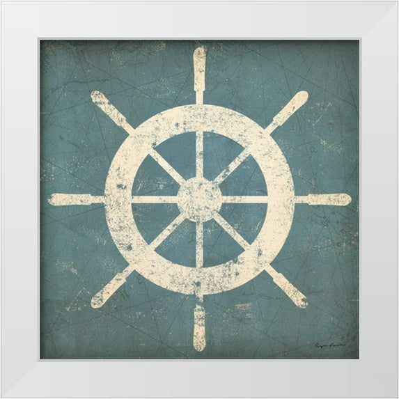 Fowler, Ryan 15x15 White Modern Wood Framed Museum Art Print Titled - Nautical Shipwheel Blue