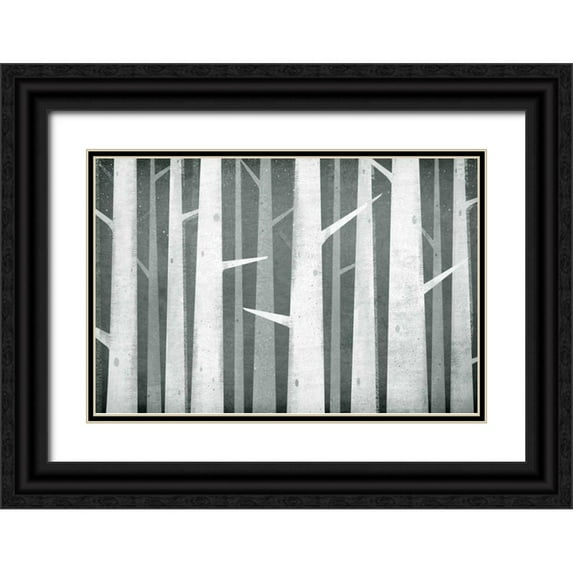 Fowler, Ryan 18x13 Black Ornate Wood Framed with Double Matting Museum Art Print Titled - Birches Winter Woods I Neutral