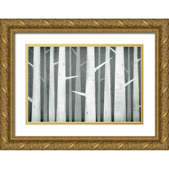 Fowler, Ryan 24x17 Gold Ornate Wood Framed with Double Matting Museum Art Print Titled - Birches Winter Woods I Neutral