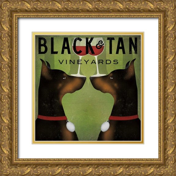 Fowler, Ryan 26x26 Gold Ornate Wood Framed with Double Matting Museum Art Print Titled - Double Doberman Vineyards