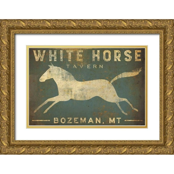 Fowler, Ryan 32x23 Gold Ornate Wood Framed with Double Matting Museum Art Print Titled - White Horse Running