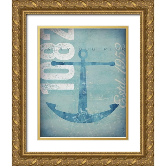Fowler, Stephen 26x32 Gold Ornate Wood Framed with Double Matting Museum Art Print Titled - Nautical II - Anchor