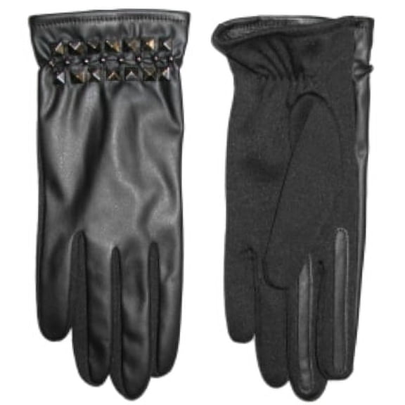 Fownes Women Black Leather Look Driving Gloves with Metallic Stud Detailing L/XL