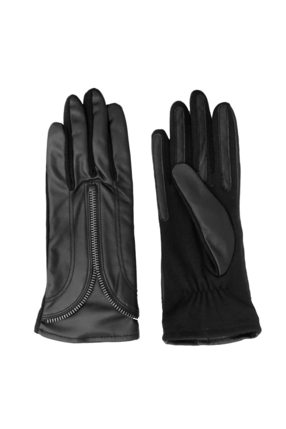 Fownes Womens Black Stretch Fit Leather Look Zipper Driving Gloves