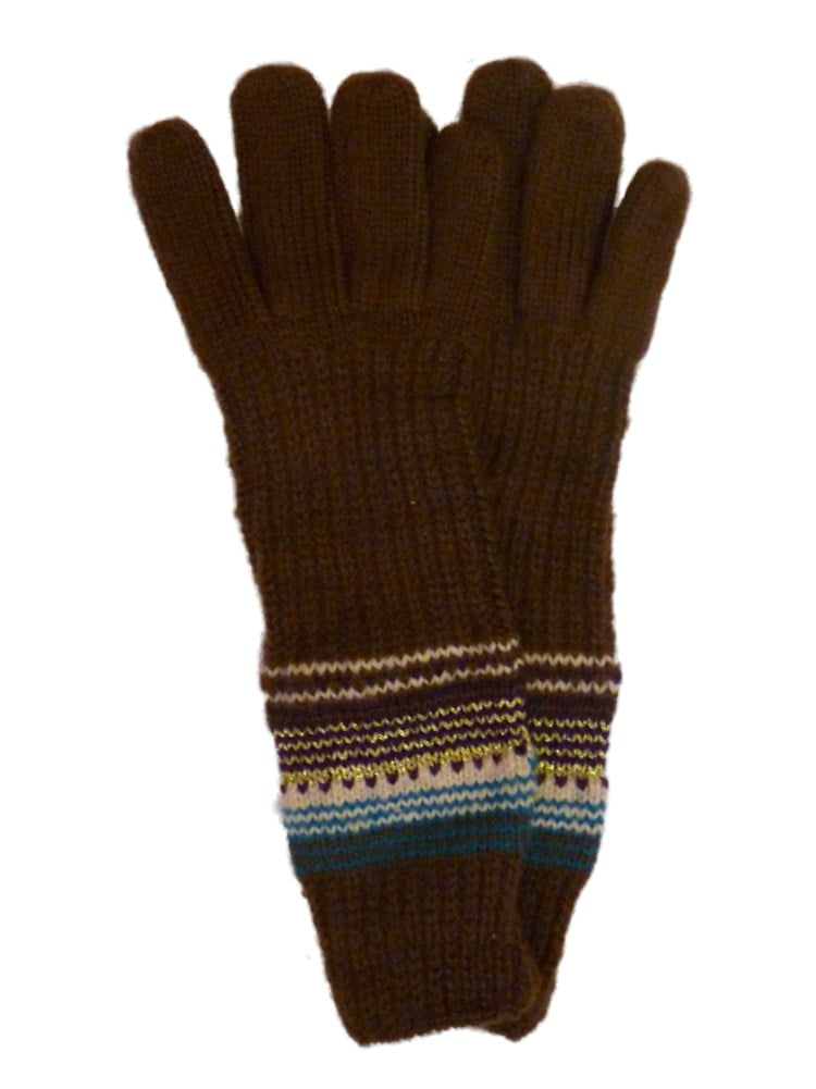Fownes Womens Long Brown Knit Gloves with Blue Ivory Stripes Walmart