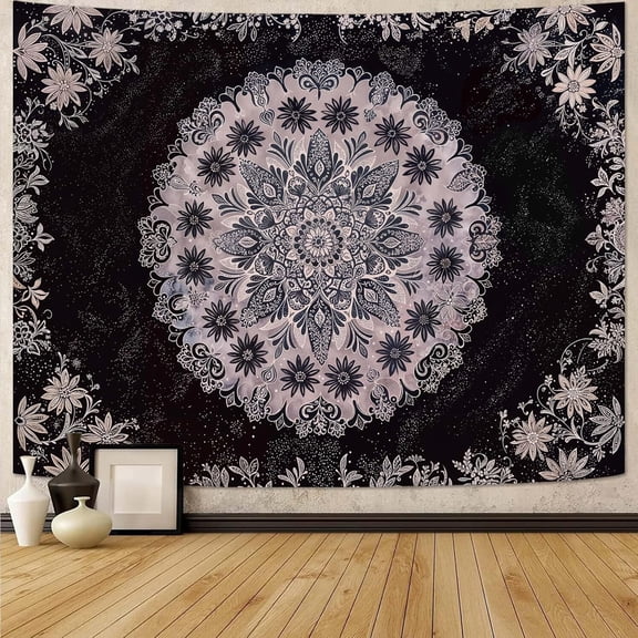Fowocu Boho Floral Mandala Tapestry Wall Hanging Pink Bohemian Flower Medallion Tapestry Aesthetic Watercolor Hippie Indian Large Tapestries for Bedroom Living Room Dorm Decor 80 x 60 Inch