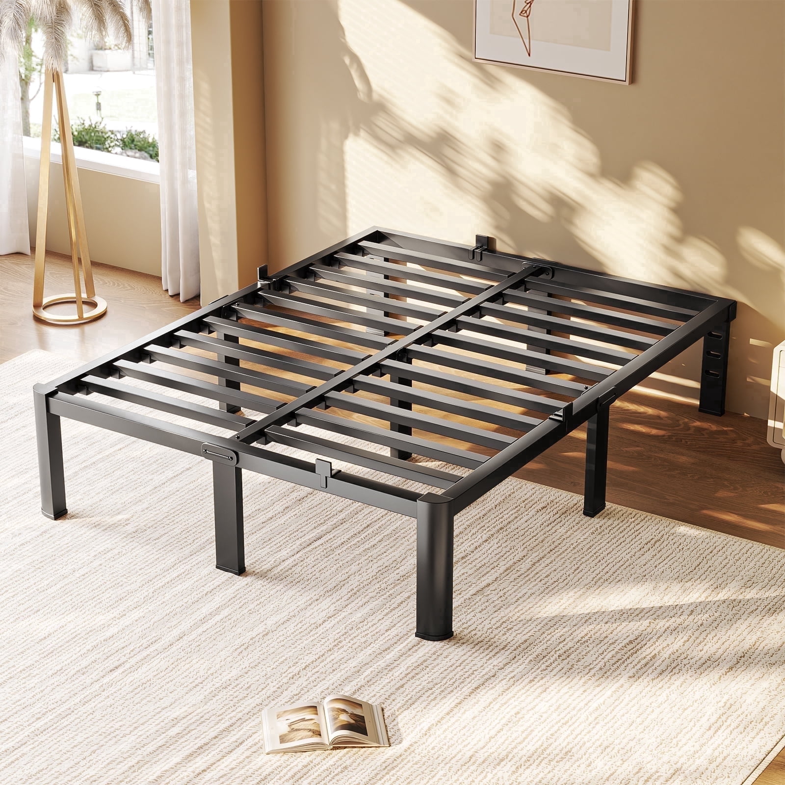 Fowroa 14 inch Queen Size Bed Frame Metal Platform with Underbed Storage No Box Spring Needed Easy Assembly