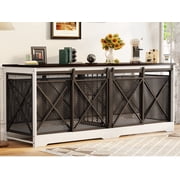 Fowroa 78 Inch Wooden Double Dog Crate Furniture with Divider, Indoor Kennel Table for 2 Large Dogs White