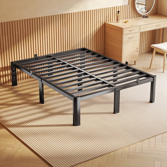Fowroa Queen Size Bed Frame with 14" Under Bed Storage No Box Spring Needed, Heavy Duty Metal Platform Queen Size, Noise Free, Black