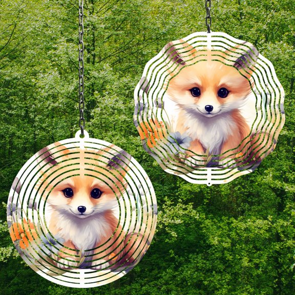 Fox 10 Inch Metal Wind Spinner, 3D Kinetic Outdoor Hanging Garden Decor for Yard Patio, Gift for Women and Men