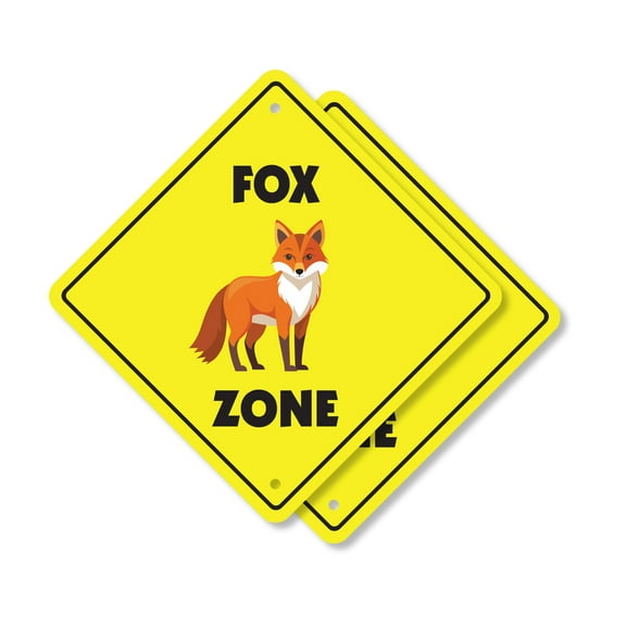 Fox (2 Pack) Plastic Crossing Sign - 10 Inch X 10 Inch Xing Sign Gift Animal Wildlife Cute Nature Red Forest Clever Wild Rustic Decor Outdoors