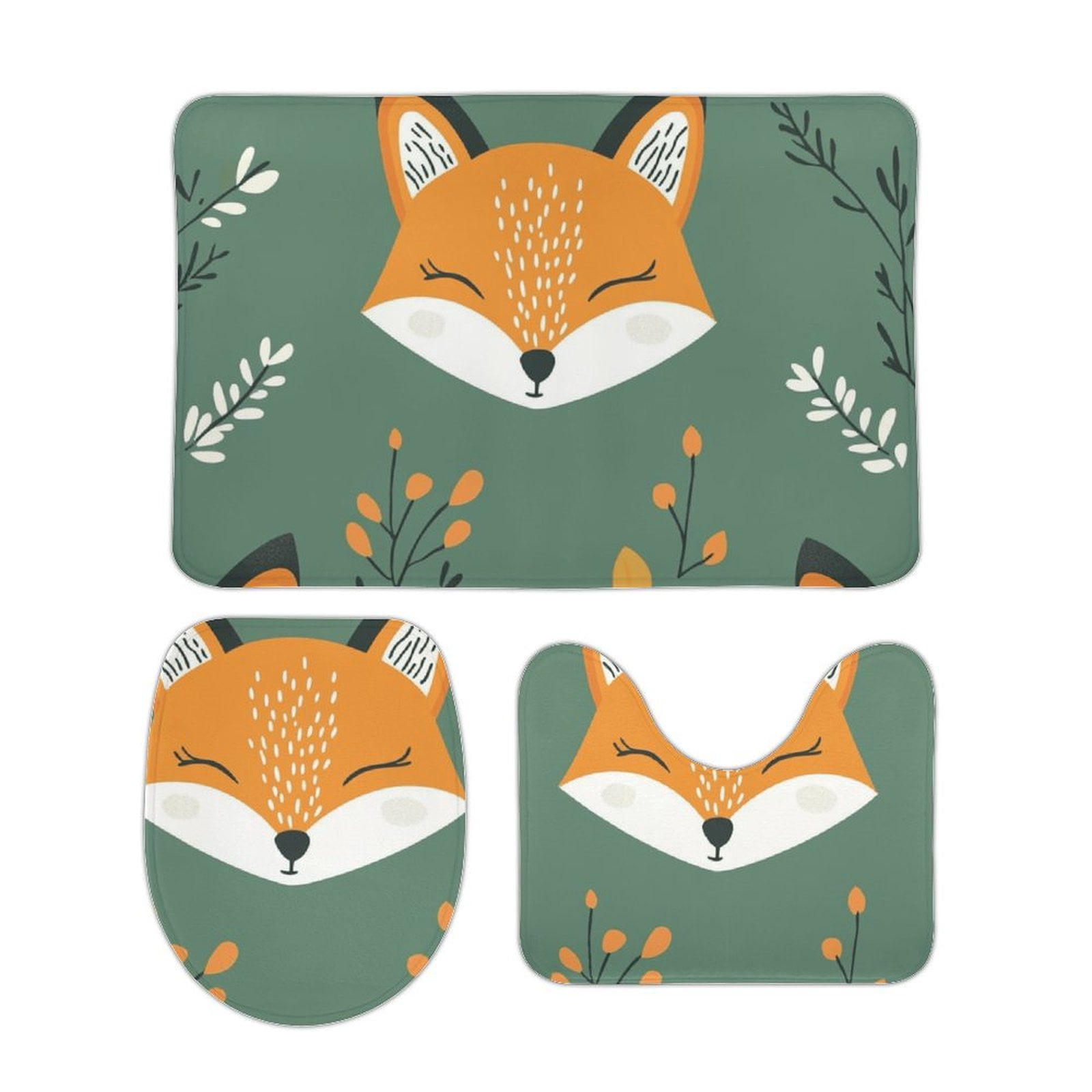 Fox (32) Bathroom Rugs Set 3 Piece with Non-Slip Bath Rugs Toilet Lid ...