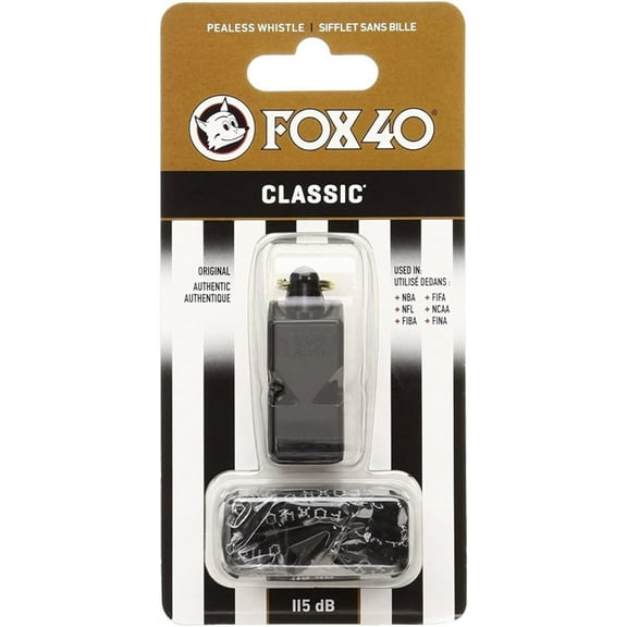 Fox 40 Classic Official Whistle with Break Away Lanyard (Black)
