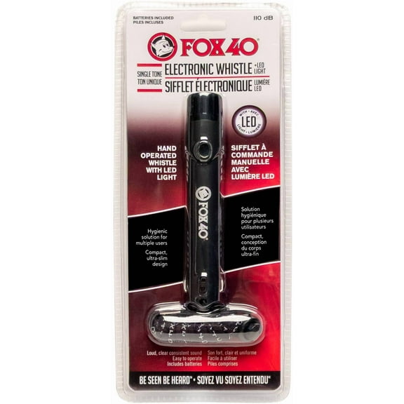 Fox 40 Mini Electronic Whistle + LED Light w/ Fox 40 Custom Lanyard, Black