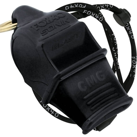 Fox 40 Sonik Blast CMG 3-Chamber Pealess Whistle + Lanyard, Black