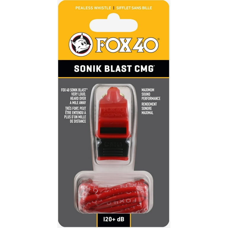 Fox 40 Sonik Blast CMG 3-Chamber Pealess Whistle + Lanyard, Red