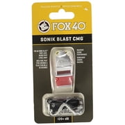 Fox 40 Sonik Blast CMG 3-Chamber Pealess Whistle + Lanyard, White/Red