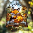 thumbnail image 1 of Fox Acrylic Suncatcher Faux Stained Glass Window Hanging with Book and Flowers Woodland Animal Decor, 1 of 7