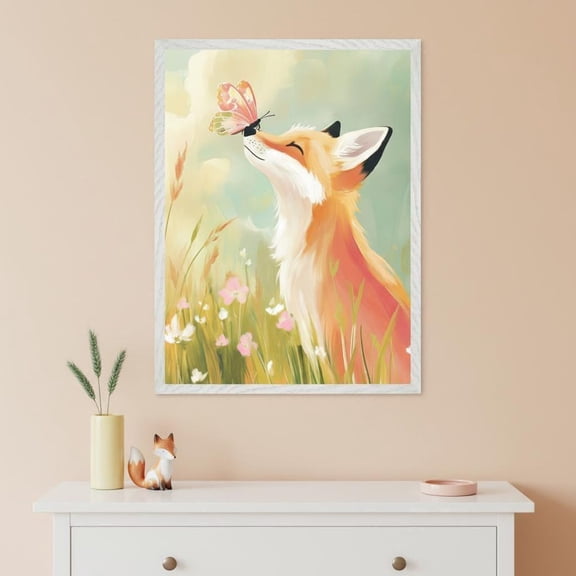 Fox And Butterfly Print, Woodland Nursery Wall Art