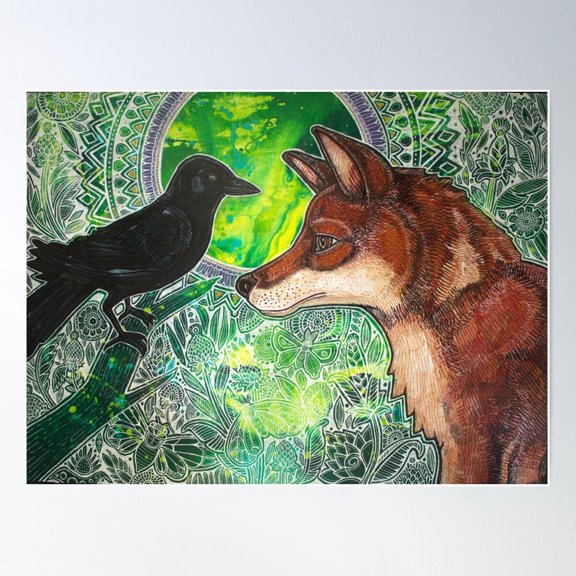 Fox And Crow Poster Wall Art, Modern Wall Decor For Living Room Bedroom, 8x12 UNFRAMED