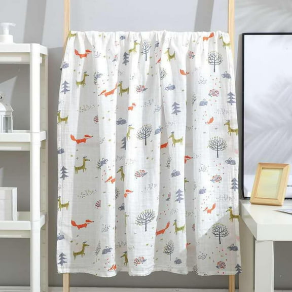 Fox And Fawn Printed Swaddle Cloth, Cotton Double-Layer Gauze Wrap, Baby 120 * 110Cm Cotton - Swaddle Towel * 1