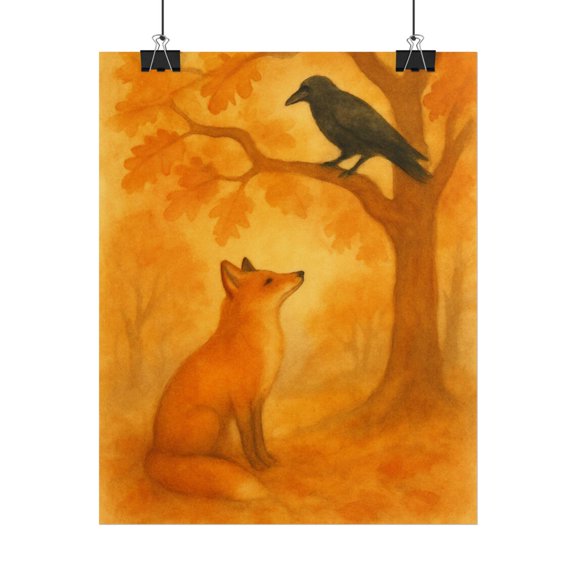 Fox And Raven Fable Wall Art Print
