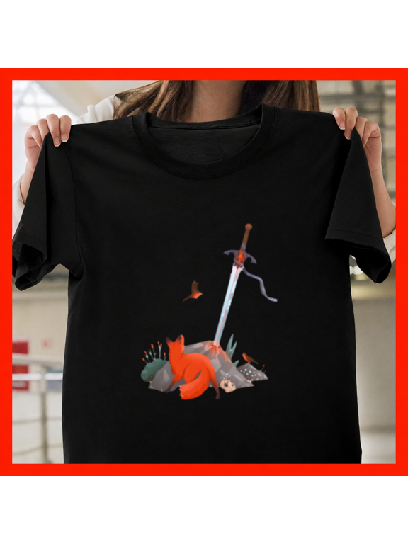 Fox And The Sword Fantasy Animal Warrior Woodland Rogue Unisex T-Shirt, S-3XL