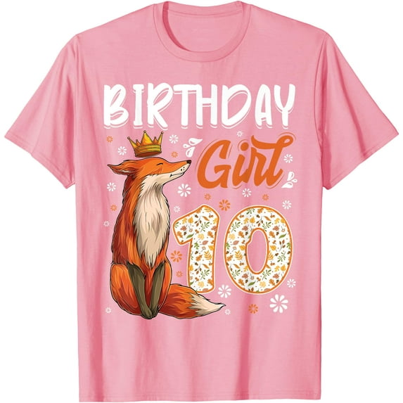 Fox Animal Lovers 10th Birthday Girl B-day 10 year old Unisex T-Shirt for Men Women Kids,Light Pink Color,Size 3T