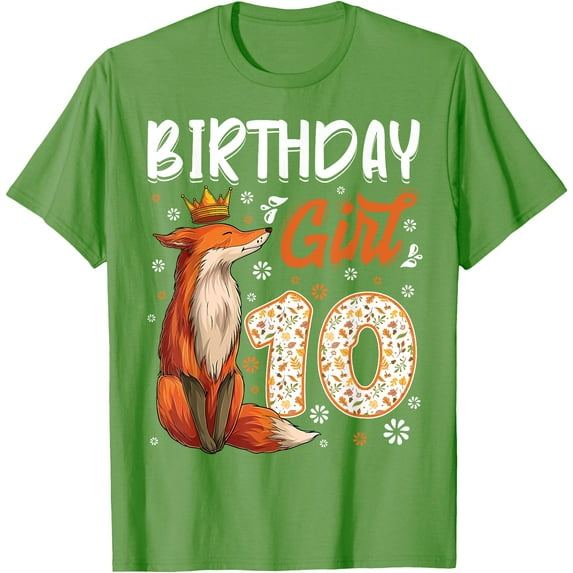 Fox Animal Lovers 10th Birthday Girl B-day 10 year old Unisex T-Shirt for Men Women Kids,Lime Color,Size 4T