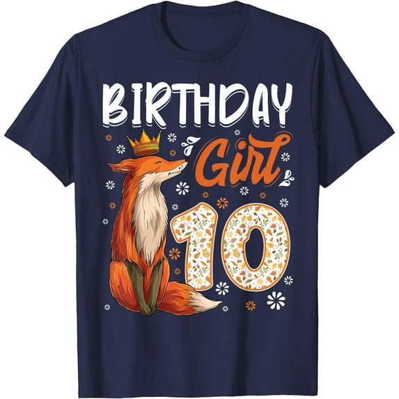 Fox Animal Lovers 10th Birthday Girl B-day 10 year old Unisex T-Shirt for Men Women Kids,Navy Color,Size YS