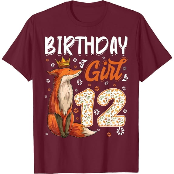 Fox Animal Lovers 12th Birthday Girl B-day 12 year old Unisex Unisex T-Shirt for Men Women Kids for Men Women Kids,Maroon Color,Size M