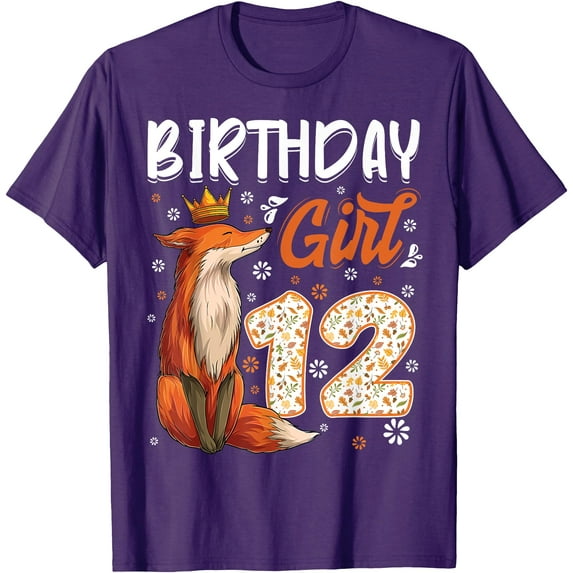 Fox Animal Lovers 12th Birthday Girl B-day 12 year old Unisex Unisex T-Shirt for Men Women Kids for Men Women Kids,Purple Color,Size YM