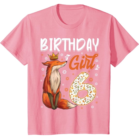 Fox Animal Lovers 6th Birthday Girl B-day 6 year old Unisex T-Shirt for Men Women Kids,Light Pink Color,Size YXS
