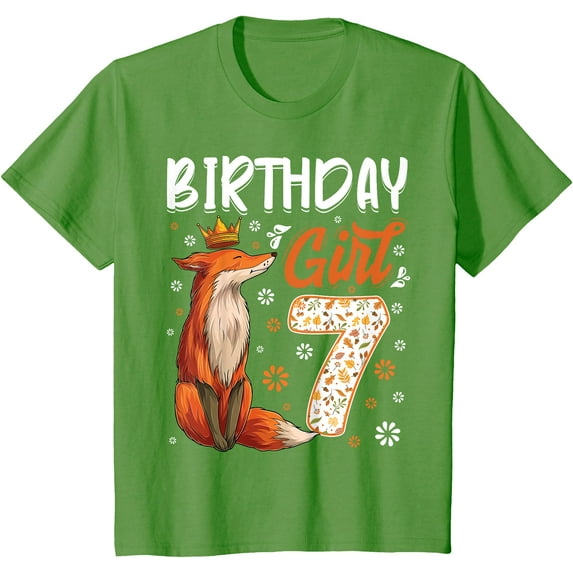 Fox Animal Lovers 7th Birthday Girl B-day 7 year old Unisex T-Shirt for Men Women Kids,Lime Color,Size 4XL