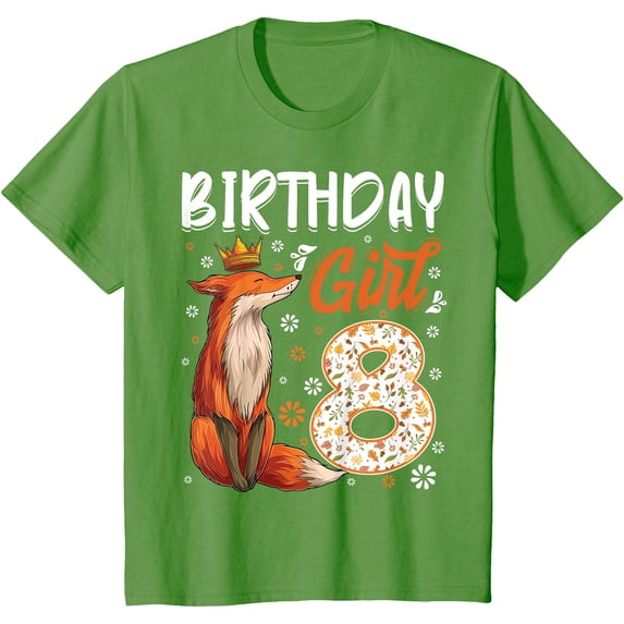 Fox Animal Lovers 8th Birthday Girl B-day 8 year old Unisex T-Shirt for Men Women Kids,Lime Color,Size 4T