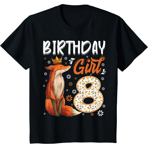 Fox Animal Lovers 8th Birthday Girl B-day 8 year old Unisex T-Shirt for Men Women Kids