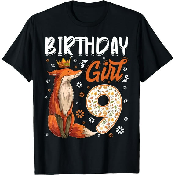 Fox Animal Lovers 9th Birthday Girl B-day 9 year old Unisex T-Shirt for Men Women Kids