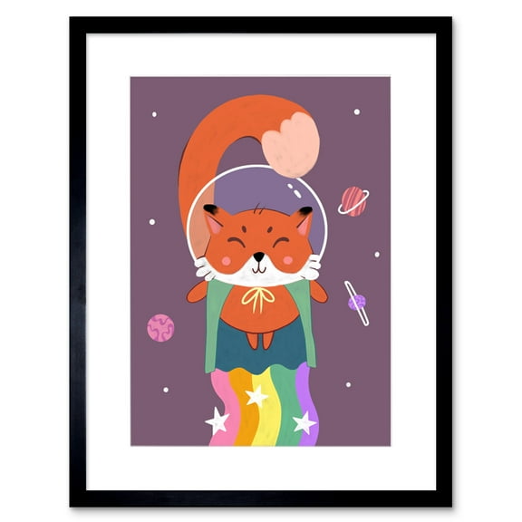Fox Astronaut Art Print Framed Poster Wall Decor 9x7 inch