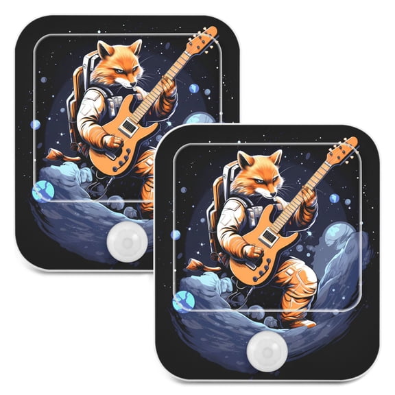 Fox Astronaut and Guita Night Lights Plug into Wall LED with Auto Light Sensor Warm Light for Kids Hallway Bedroom Living Room Kitchen Bathroom Set of 2