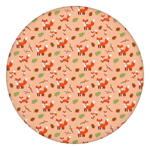 Fox Autumn Leaf Peach Pattern Round Elastic Tablecloth, 36-44 Inch Waterproof, Machine Washable, Indoor & Outdoor Use