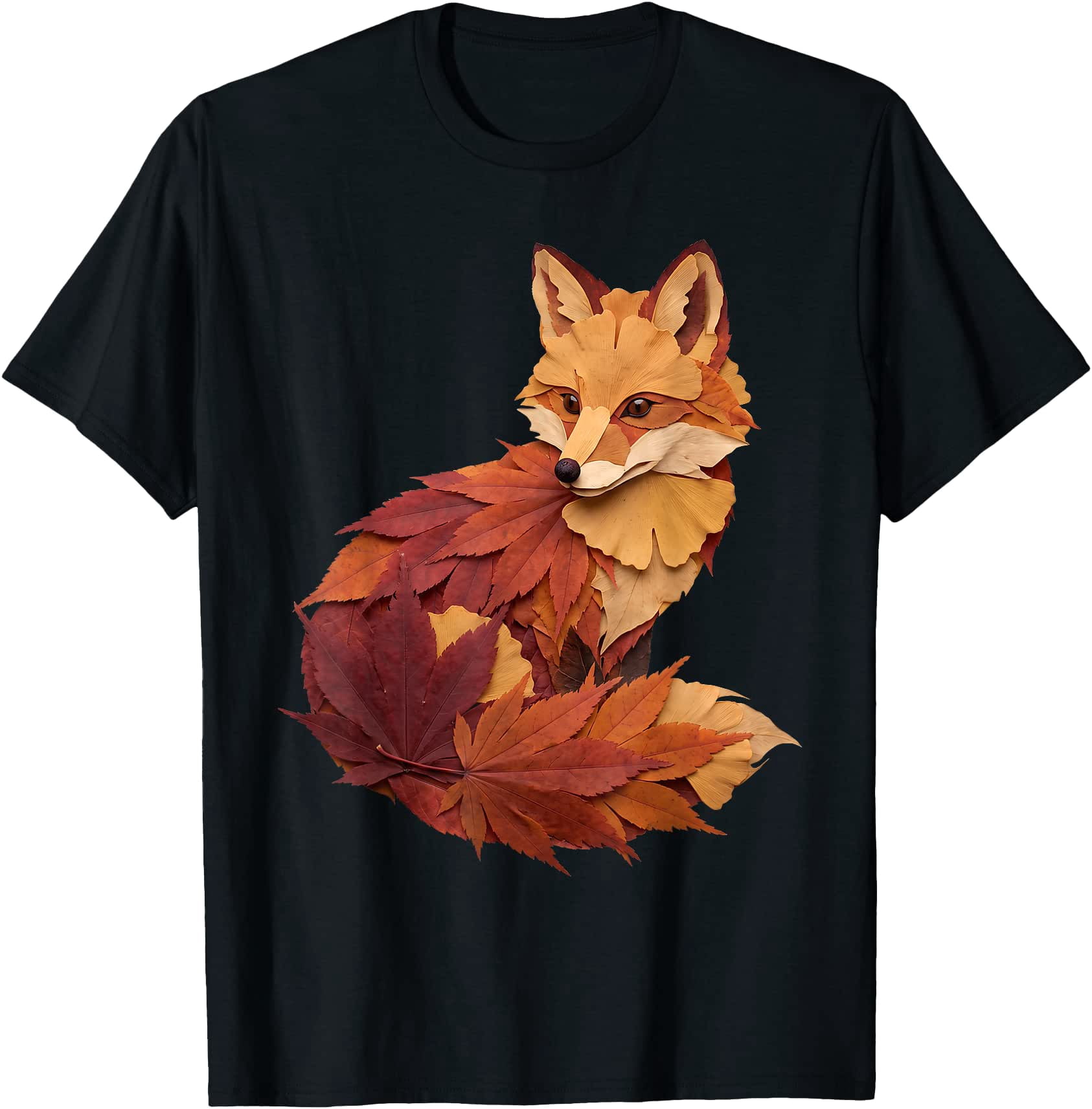 Fox Autumn Leaves Animal Forest Fall Season Aesthetic Art T-Shirt - Walmart.com