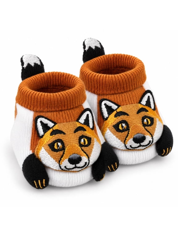 Fox Baby Bootie Slippers, Infant Sock Shoes for 0-6 Months, Soft Cozy Indoor Shoes, Holiday Gift for Baby