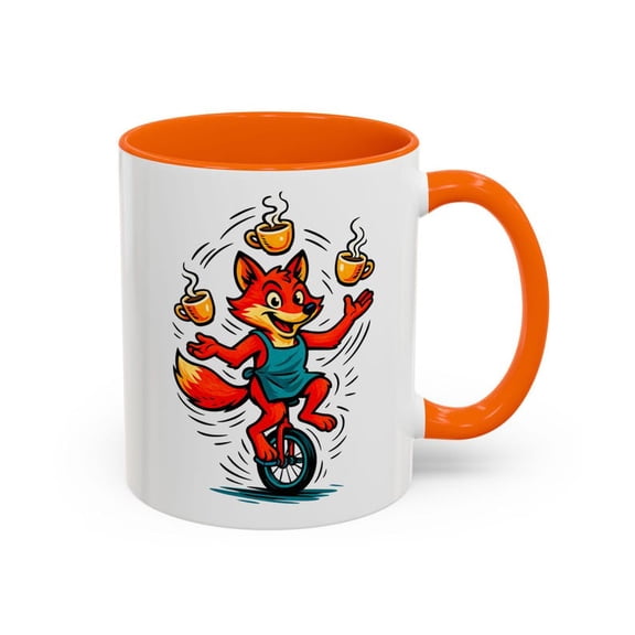 Fox Barista Juggling Coffee Mug Funny Circus Unicycle Cup, Cute Fox Lover Gift, C1Affeine Humor Kitchen for Baristas Morning Coffee Joy