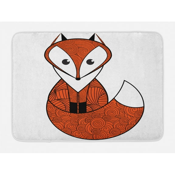 Fox Bath Mat, Cartoon Young Fox Character with Spiral Patterns Cute Friendly Charming, Non-Slip Plush Mat Bathroom Kitchen Laundry Room Decor, 29.5 X 17.5 Inches, Dark Orange Black White, Ambesonne